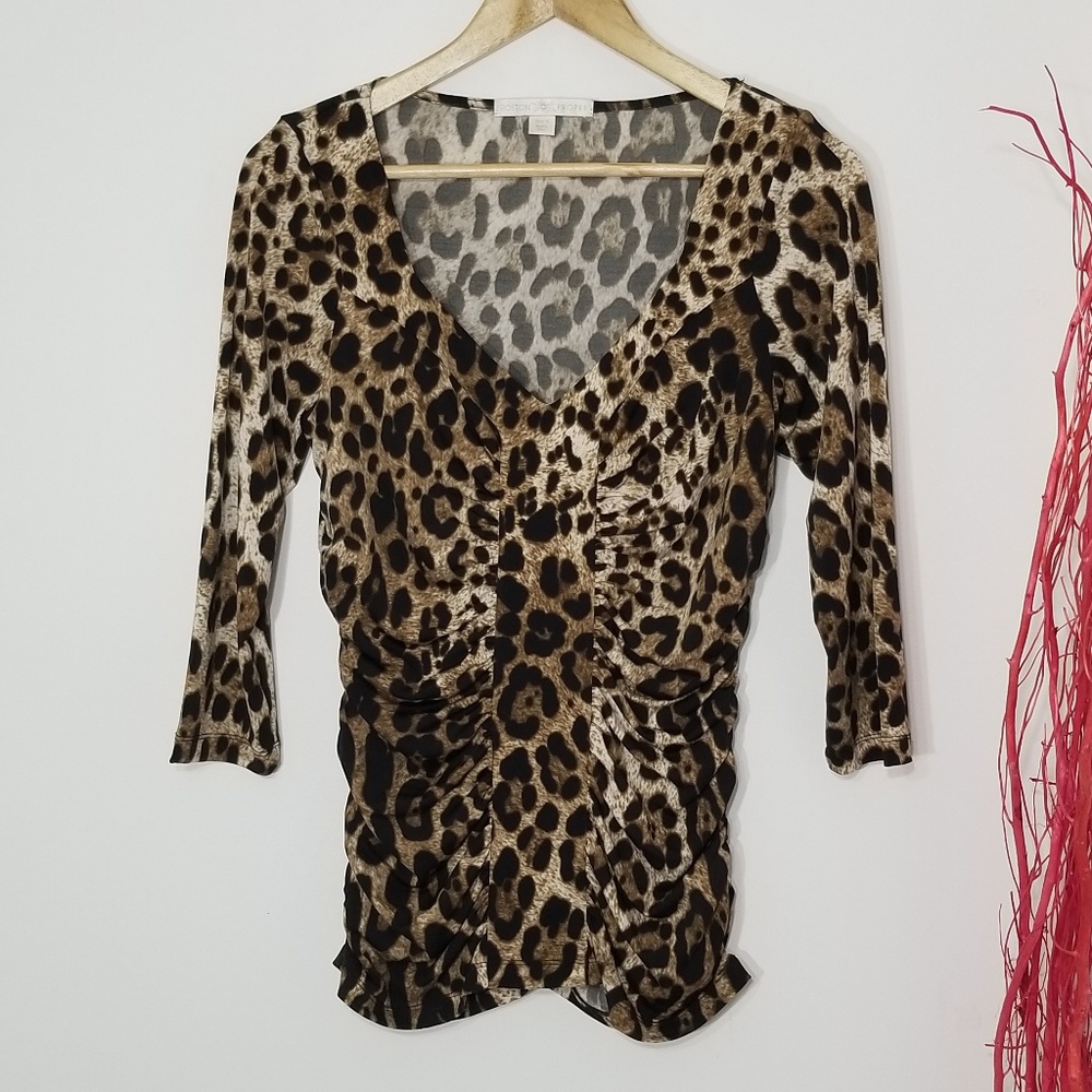 Boston Proper Leopard Print 3/4 Sleeves Womens Shirt Size Small Business Casual